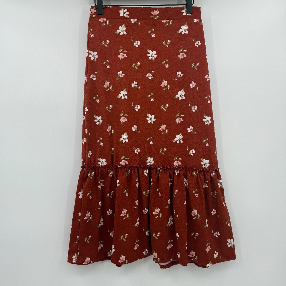 Women’s Rust Floral Midi Skirt